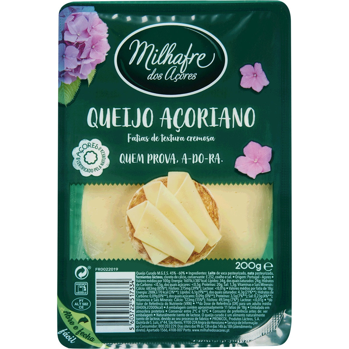 Queijo fatiado milhafre 200g
