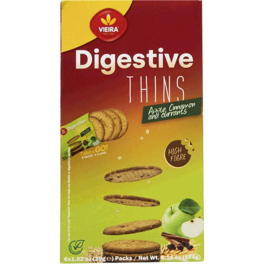 Bolachas digestiva Maçã, canela e corintos 6x vieira 174g