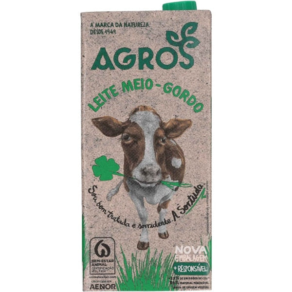 Leite meio gordo Agros 1L